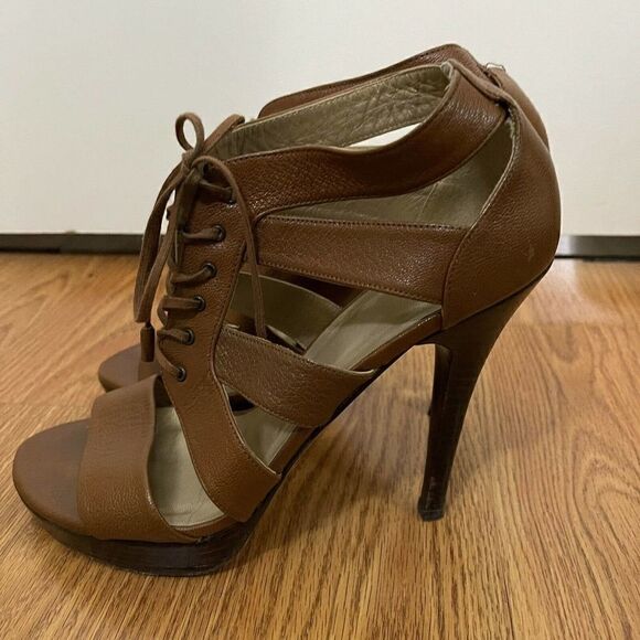 Stuart Weitzman Brown leather strappy sandal heels size US 7.5 - Picture 6 of 9